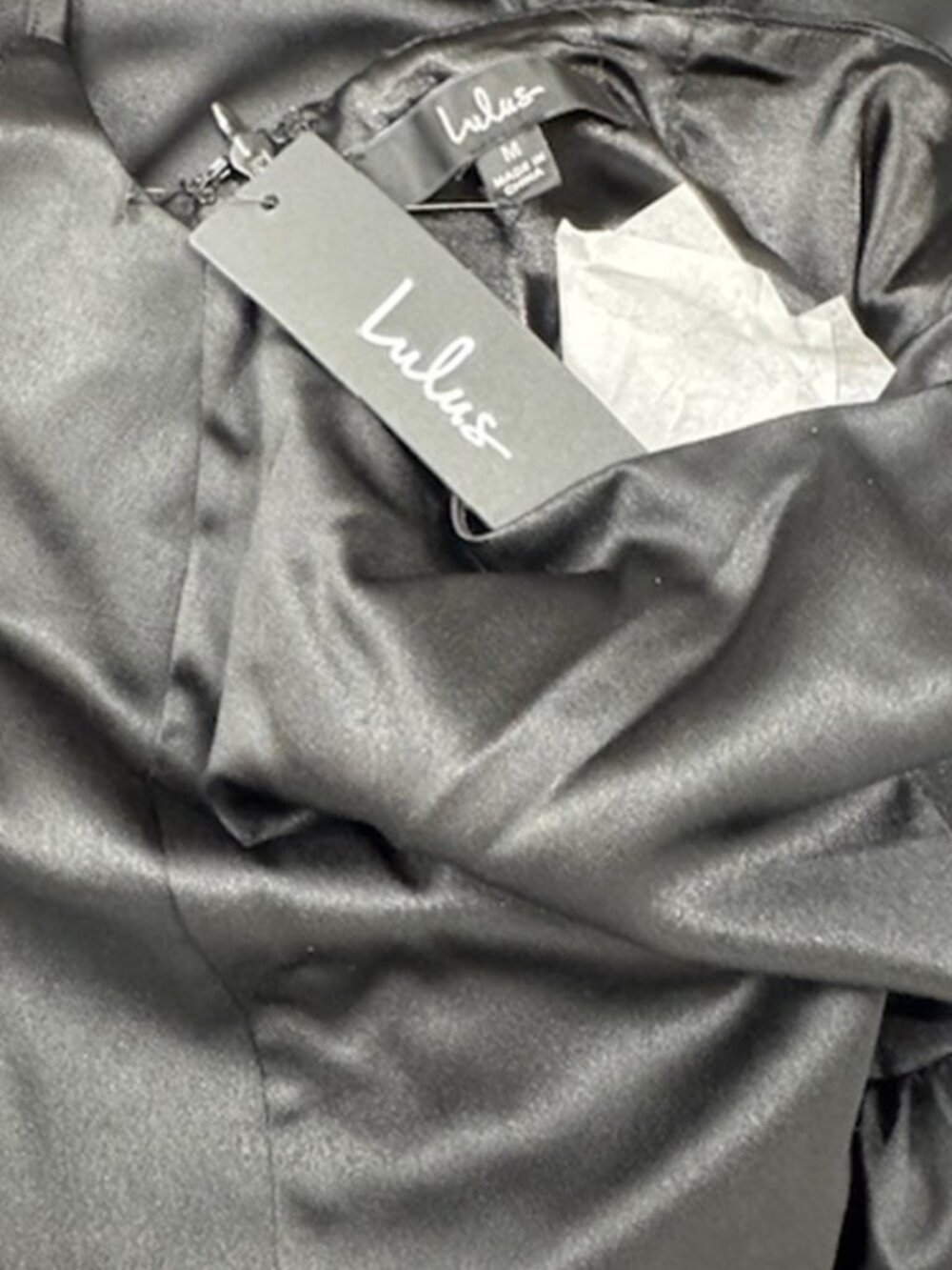 Lulus Too Haute to Handle Black Satin Skater Dress NWT - Picture 6 of 8